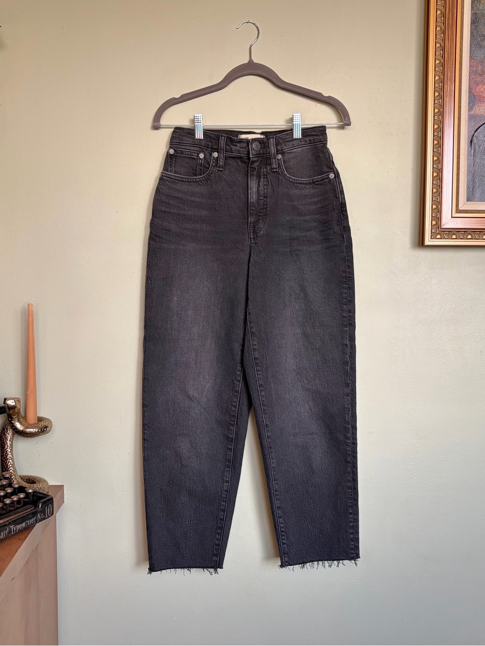 Madewell Black Denim Balloon Raw Hem Womens High-Rise Jeans Size 23 NG264 - Picture 5 of 14
